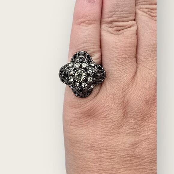 Black & Smoky Crystal Filigree Statement Ring  – Premier Designs - Picture 4 of 7